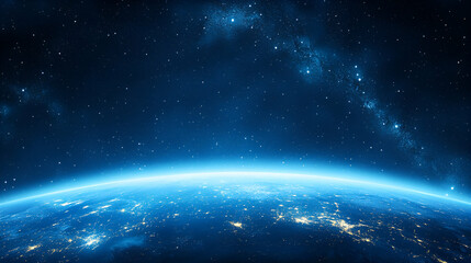 Earth's Night Lights Shine Beneath a Starry Sky: Celestial Wonders Illuminate Our Planet's Beauty Brilliantly