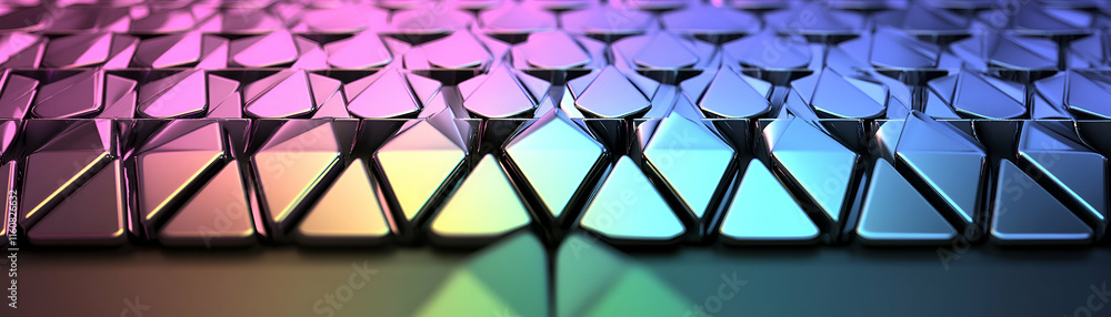 Poster abstract metallic triangles, gradient colors reflect light beautifully, creating a vivid and dynamic