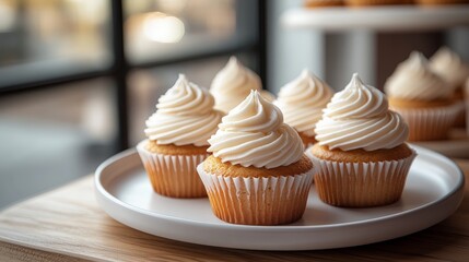 Elegant festive cupcakes with berries and cream topping