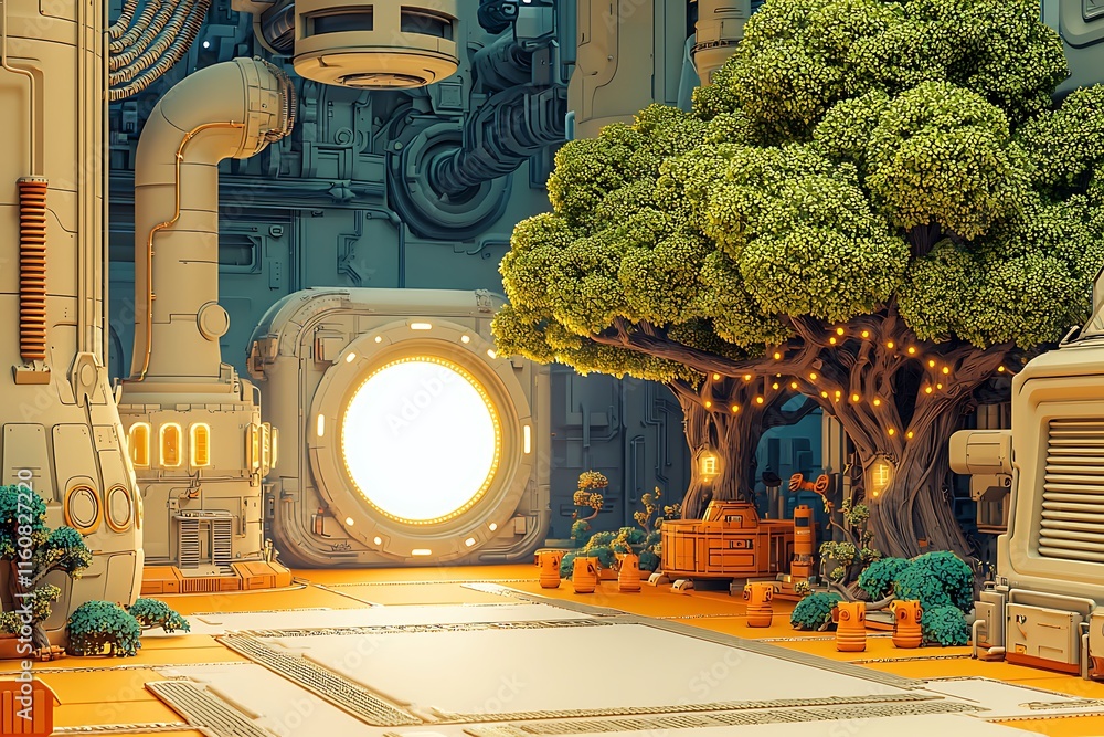 Poster an intricate depiction of a futuristic environment featuring adaptive ai elements within a stunning 