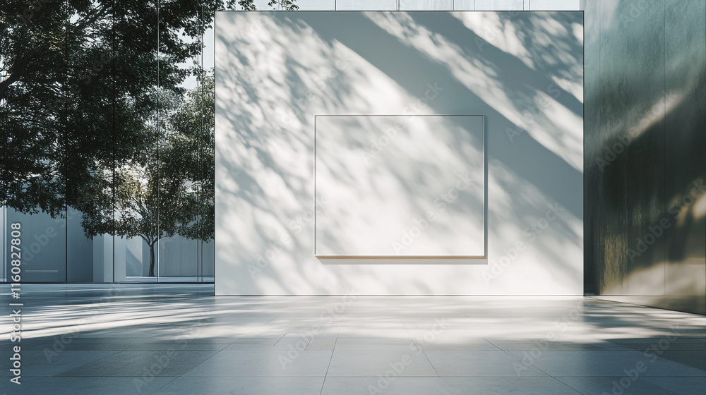Poster modern art display space with natural light and shadows in an urban setting