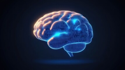 Digital representation of a brain with glowing circuitry effects.