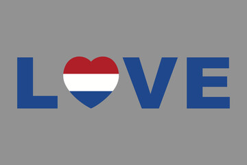 Love Word with Netherlands heart shape, Netherlands flag vector graphic, Netherlands country flag is a symbol of freedom, National Netherlands flag, vector illustration
