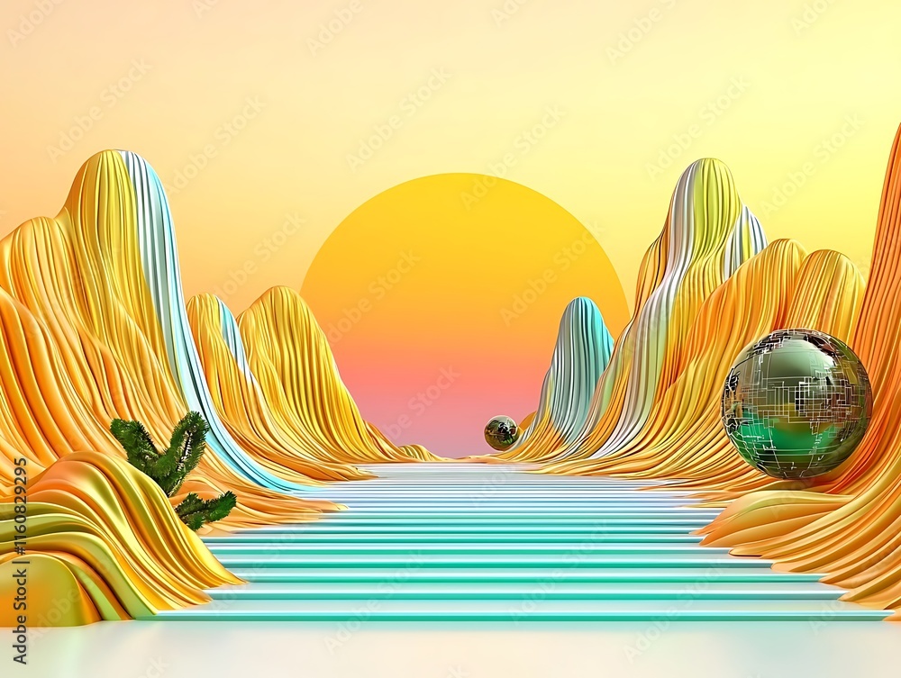 Poster futuristic ai perception landscape with glowing colors and abstract forms showcasing a surreal and v
