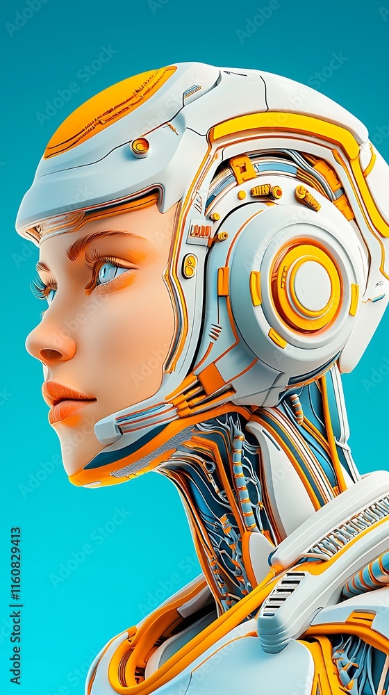 Poster futuristic ai system designed for enhanced perception and interaction, showcasing an innovative robo