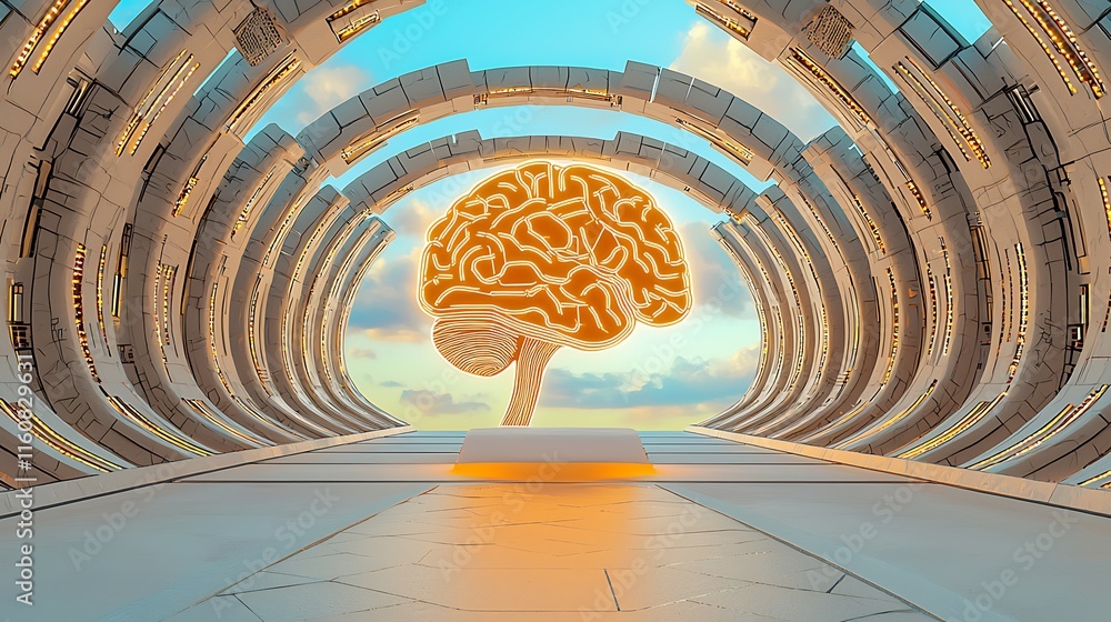 Aufkleber high-tech adaptive ai infrastructure: a futuristic concept illustrating a digital brain within an in