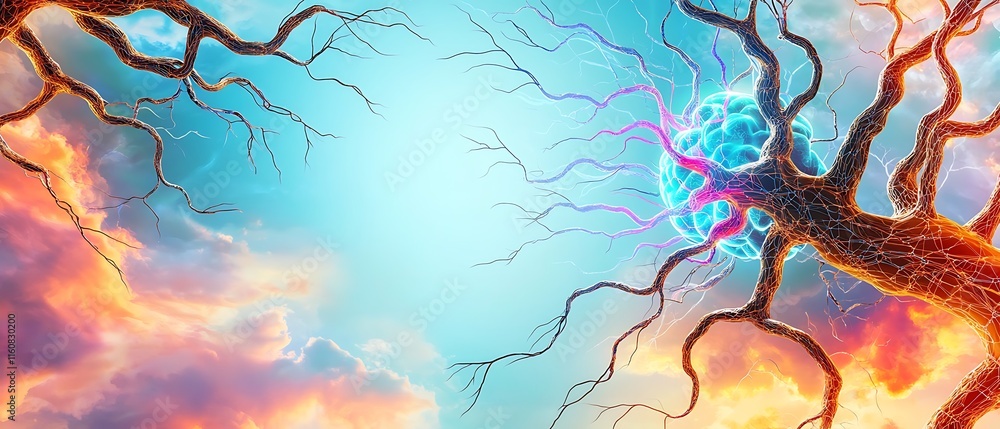 Poster serene and innovative neural network imagery representing adaptive ai technologies with vibrant colo