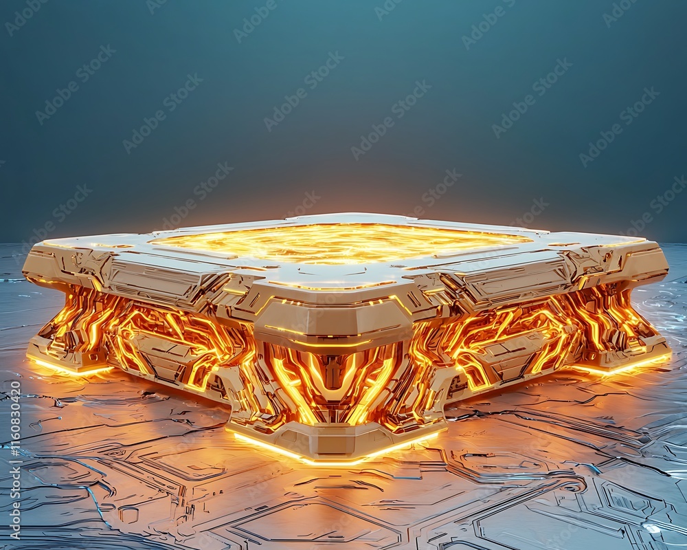 Aufkleber unique ai-generated depiction of a glowing golden object on a reflective surface highlighting detail