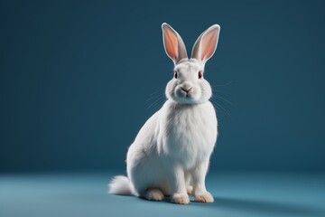 Obraz premium there is a white rabbit sitting on a blue surface