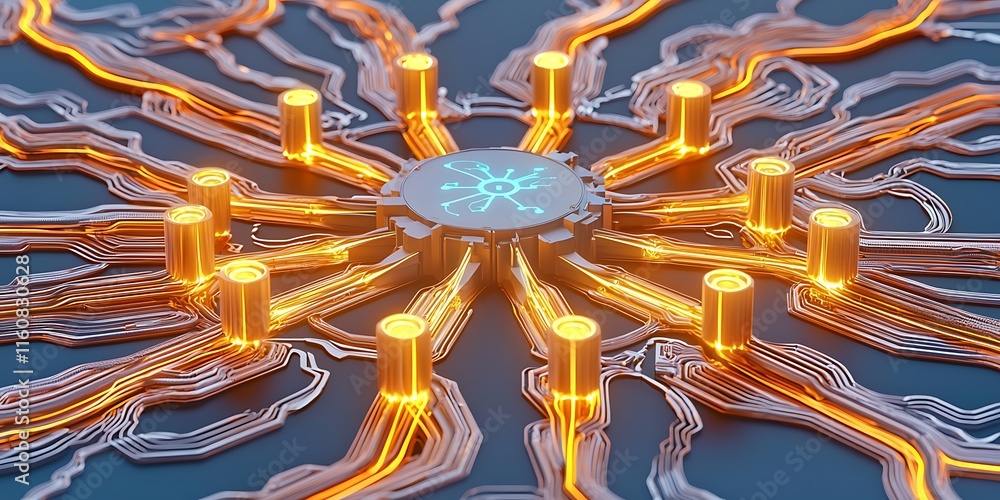 Poster vibrant visualization of ai adaptation with glowing neural network interface, showcasing complex con