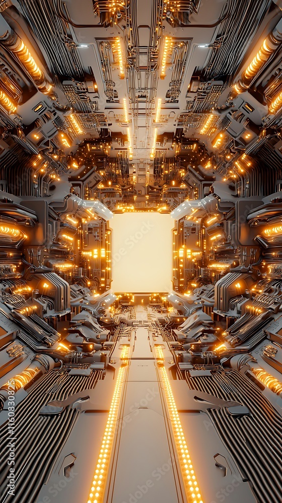 Poster vibrant and futuristic visualization of ai-powered technology with a luminous pathway and dynamic ci