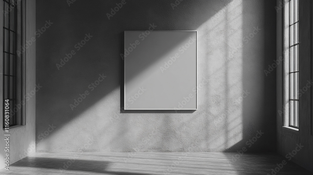 Poster modern minimalistic gallery space with sunlight casting shadows on the walls