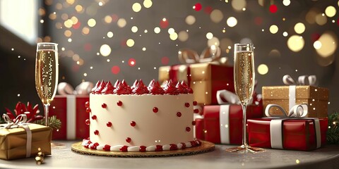 Elegant Red and Gold Celebration Cake with Intricate Decorations for Festive Occasions