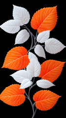 Obraz premium Orange and White Leaves Branch, A Botanical Illustration