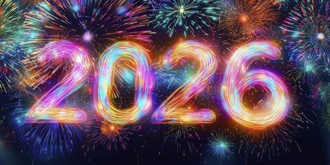 Fototapeta premium Vibrant 2026 New Year Celebratory Fireworks Display Background