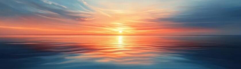 Fototapeta premium A tranquil, glowing sunset on a serene horizon, embodying balance and harmony, portrayed in oil painting