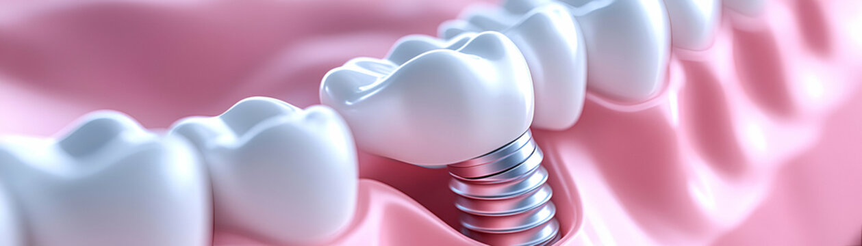 Dental Implant, A Detailed View of a Single Implant Successfully Integrated into the Jawbone, Enhancing Oral Health Significantly.