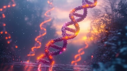 Obraz premium mRNA genetic research illustrations represent health innovation, science, and DNA with helix, showcasing medical gene therapy, scifi with AI, and molecular sequences