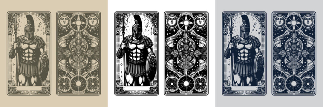 fierce warrior spartan playing card tattoo design