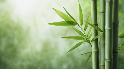 Lush green bamboo stalks and leaves against a blurred green background.