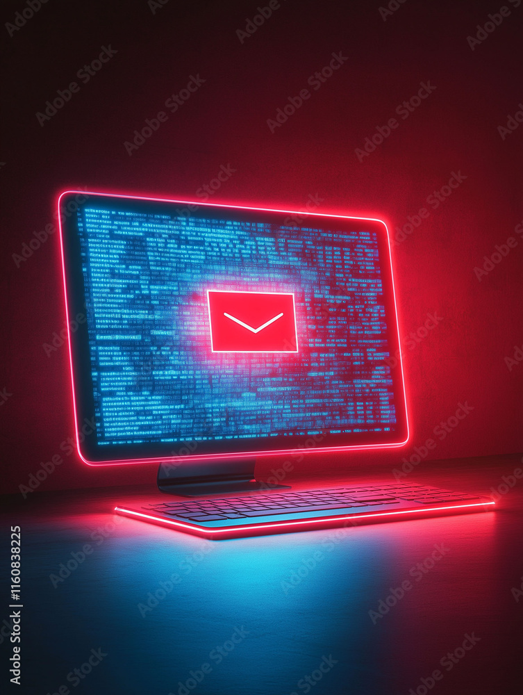 Poster scam hoax alert awareness concepts. glowing computer screen displaying fake alert messages in a digi