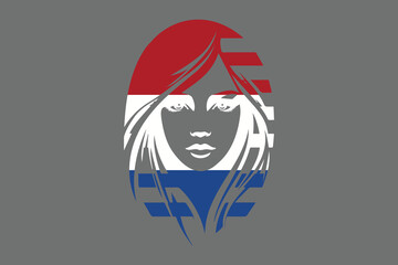 Netherlands flag and girl’s shape, Flag of Netherlands national country symbol illustration Vector, Rectangle Netherlands flag illustration, Flat vector illustration
