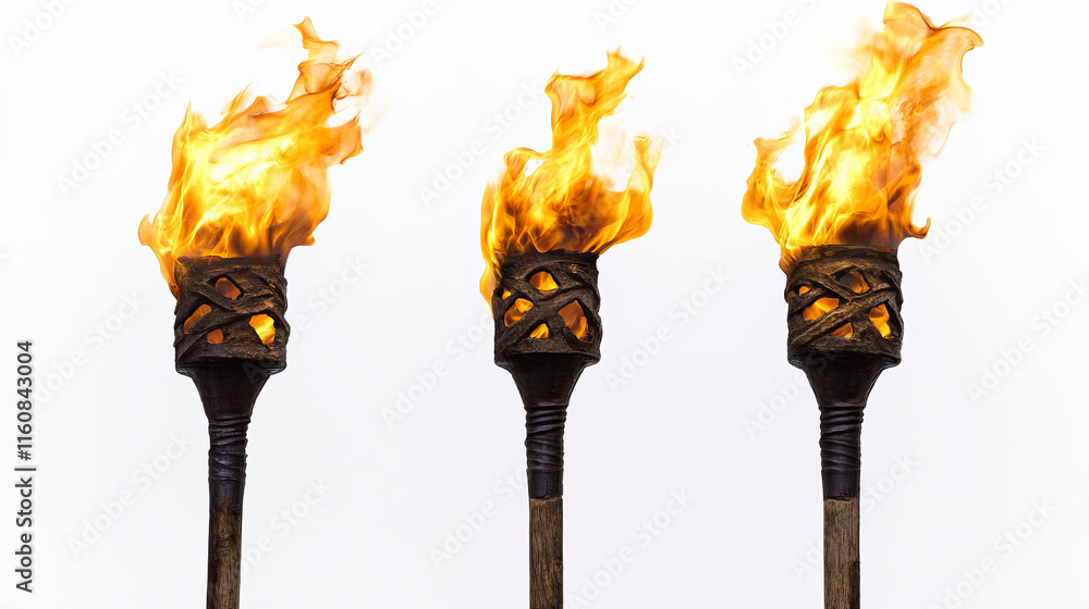Poster set of flaming torches isolated on white background, such a logo. jpeg version also available in gal