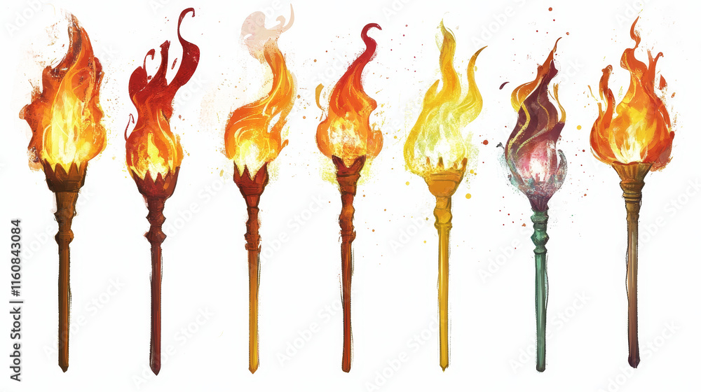 Aufkleber set of flaming torches isolated on white background, such a logo. jpeg version also available in gal