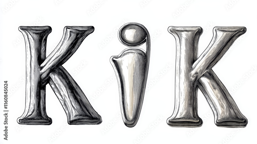 Fototapete set of alphabet symbols and elements of letter k, such a logo. rasterized version also available in 