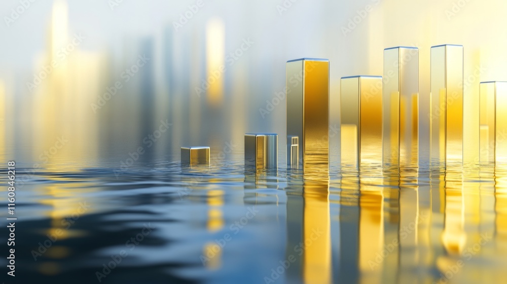 Aufkleber abstract reflection of geometric buildings in calm water surface