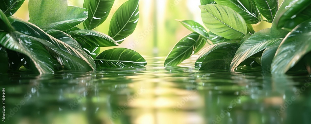 Poster experience the calming beauty of nature with this vibrant image featuring a serene lake reflection w