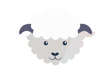 Sheep's Fluffy Head with Small Ears and Curved Horns Vector Illustration