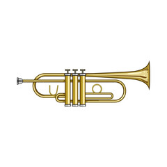 Fototapeta premium jazz trumpet cartoon. classical horn, valves bell, mouthpiece orchestra jazz trumpet sign. isolated symbol vector illustration