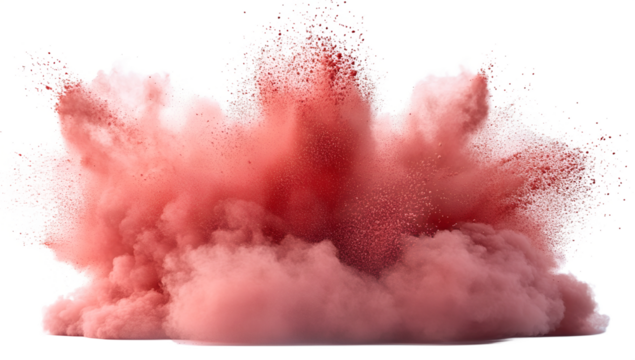 Red powder explosion abstract art png isolated on transparent background