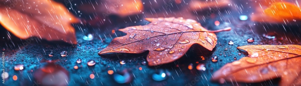 Poster explore the enchanting beauty of nature with this captivating image showcasing light droplets on lea