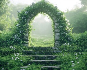 Explore Tir na ng, the land of eternal youth, through this dramatic visualization, showcasing vibrant Celtic gates opening to emerald fields Discover mystical landscapes where time stands still