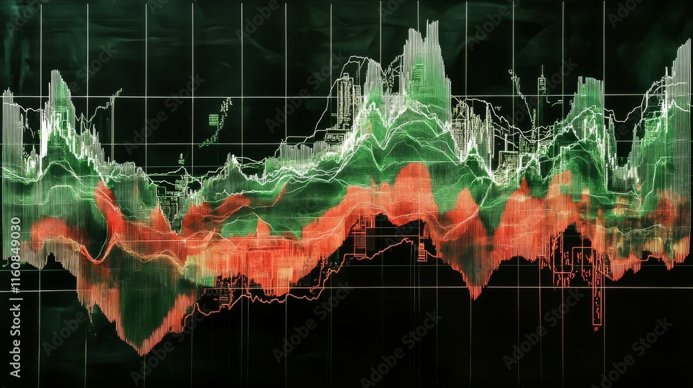 Poster abstract financial data visualization with colorful charts and graphs