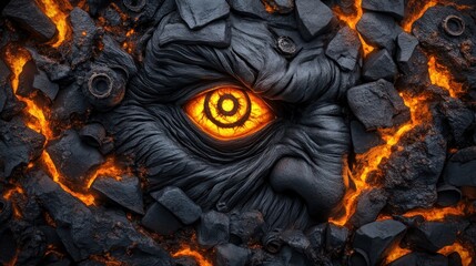 Unleash the mythic fury with a fiery depiction of Balor, the one-eyed giant from Irish mythology, amidst molten rocks inscribed with Celtic spirals Experience the ancient power emanating from this