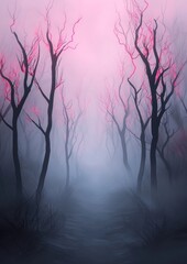 Obraz premium A forest scene with pink and red trees