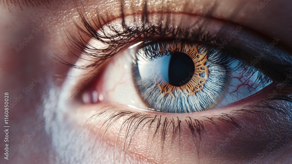 Poster distribution resources forecast concept. close-up of a human eye showcasing intricate details and un