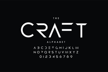 Futuristic techno scifi font style, abstract modern clean geometric craft typeface
