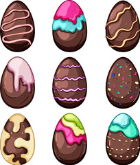 chocolate egg set cartoon. kinder surprise, treat hollow, sweet dessert chocolate egg sign. isolated symbol vector illustration