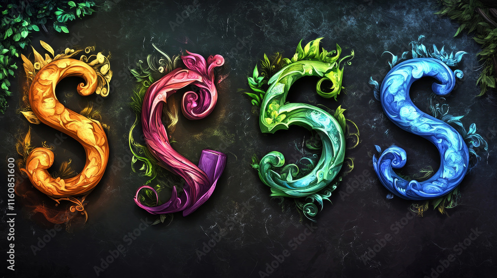 Fototapete set of alphabet symbols and elements of letter s. rasterized version also available in gallery