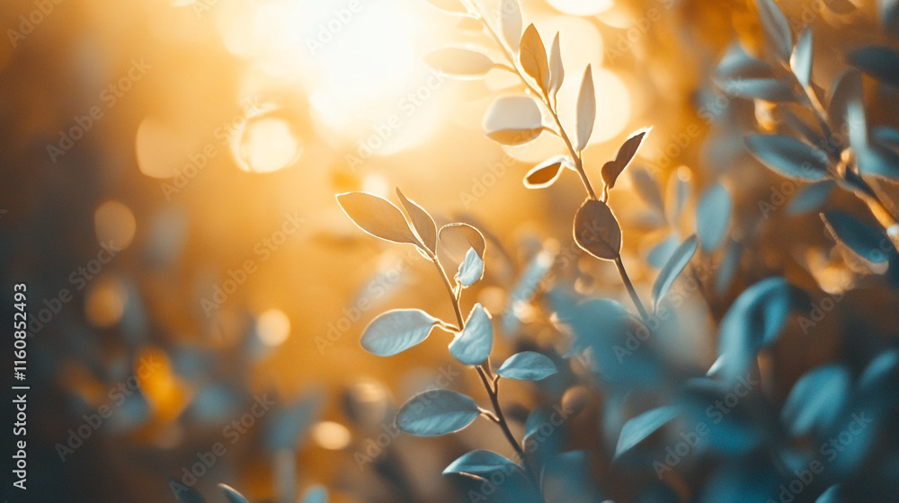 Poster bright sunlight filters through leaves creating a warm atmosphere in a serene natural setting