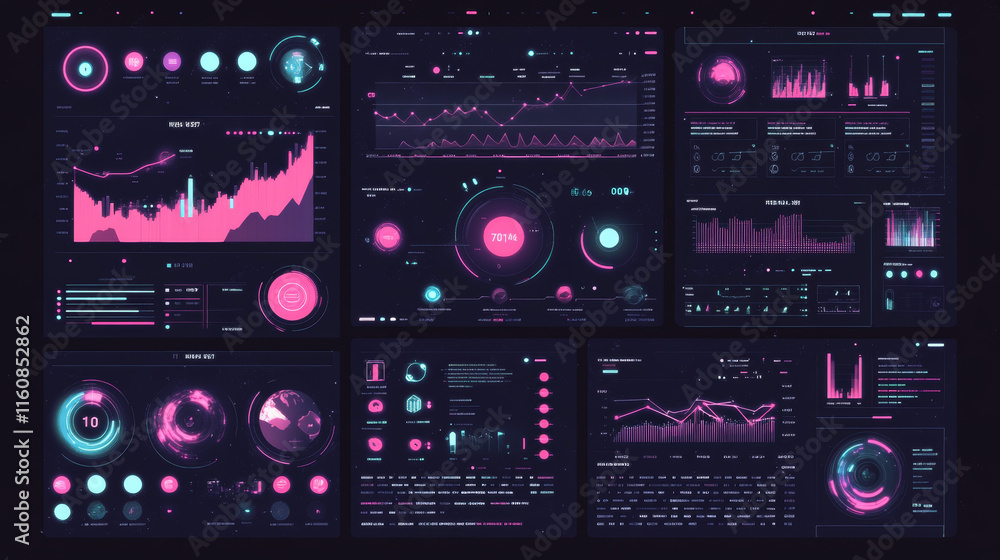 Poster hud data screen, digital dashboard interface and virtual infographics, vector ui panel. hud technolo