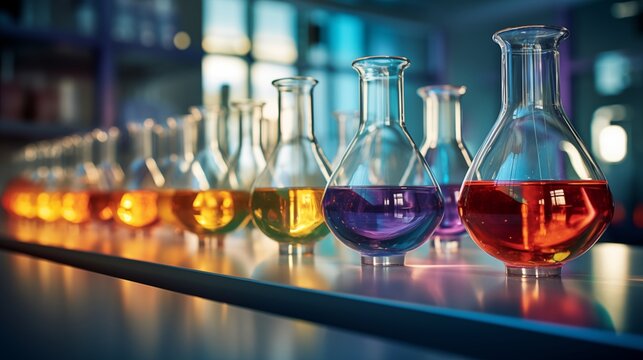 A close-up of a aboratory glassware with color, generative ai illustration