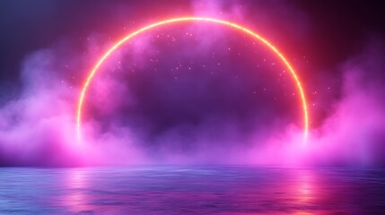 Neon Arc Over Calm Purple Water Scene