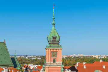 Clock tower. The Royal Castle in Warsaw, Poland. A state museum and a national historical monument. Royal residence.