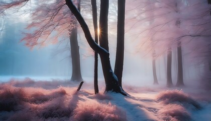 Naklejka premium Whispers of Winter: Enchanted Frosted Forest