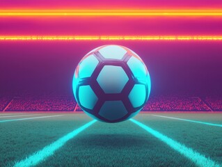 Fototapeta premium Vibrant Abstract Soccer Ball Under Neon Lights on Stadium Field